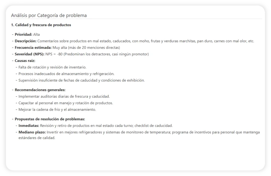 Análisis por categoría de problema con causa raíz identificada por IA
