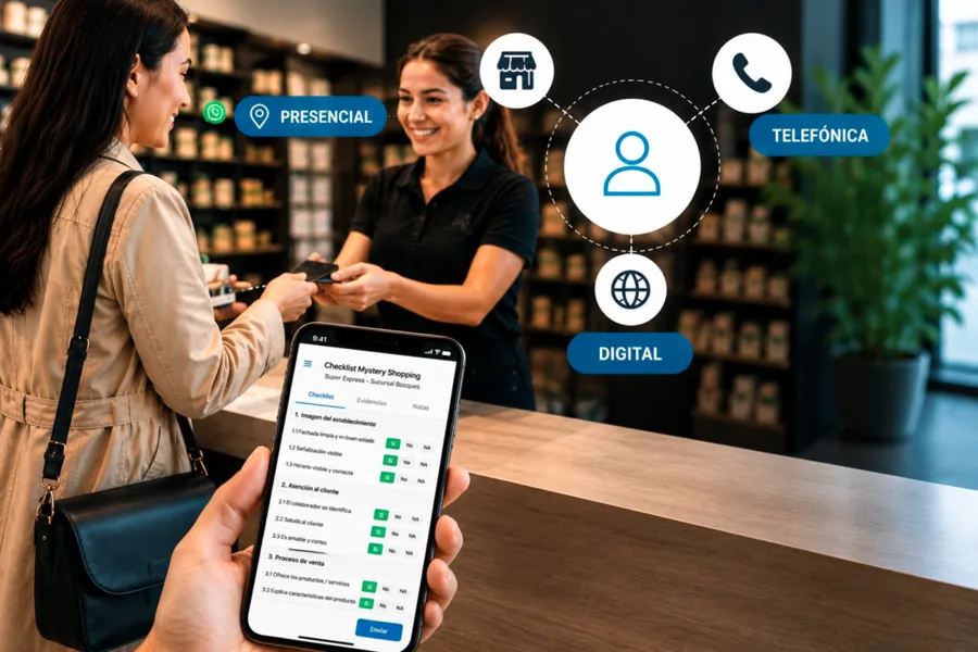 Evaluación de mystery shopping por canal: presencial, telefónico y digital