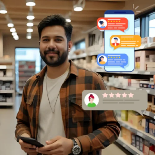 Mystery Shopper evaluando una tienda con calificación y comentarios de otros shoppers